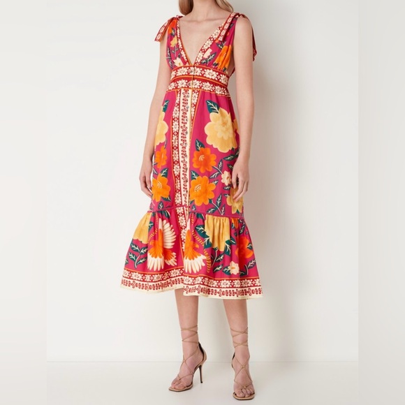 NWT FARM Rio Flower Tapestry Midi Dress in FLOWERS TAPESTRY PINK! - Picture 2 of 7